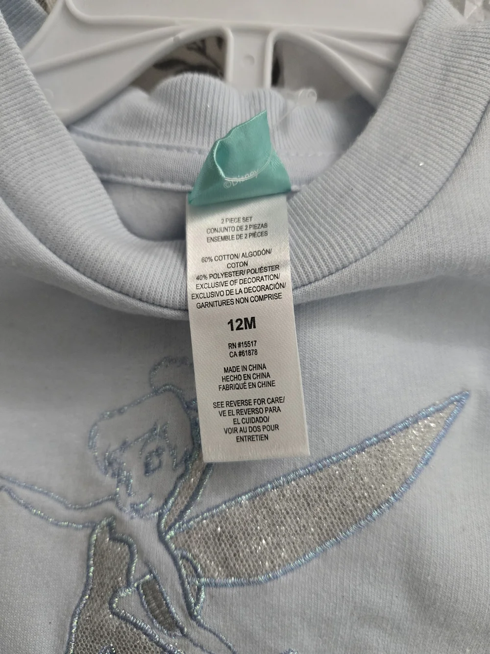 Disney Baby Light Blue Tinker Bell Sweatshirt with Silver Glitter Skirt - NWT